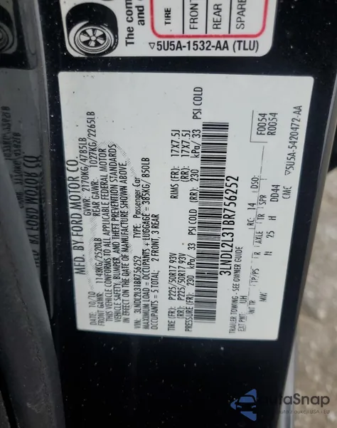 2011 Lincoln Mkz Hybrid из США, поврежденный, VIN 3LNDL2L31BR756252